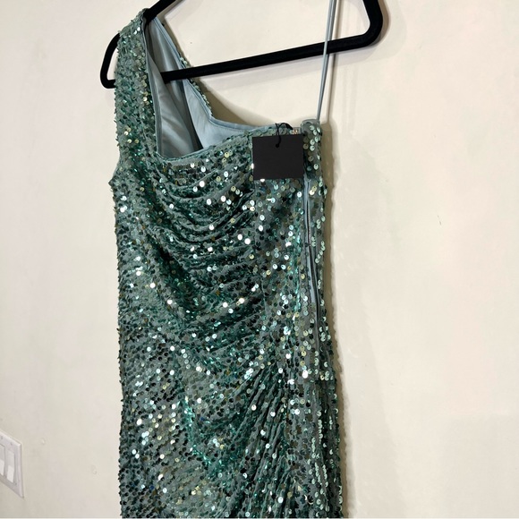Rasario green sequin one shoulder gown maxi dress size US 6 NEW! New with tags! - Picture 5 of 13